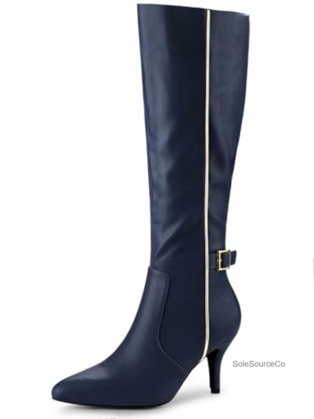 Pointy Toe Stiletto Heel Knee High Boots PU Rubber Sole